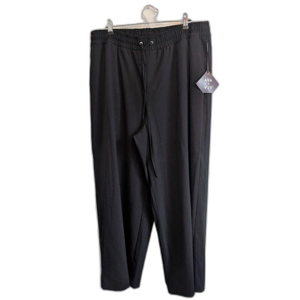 Ava & Viv Black Wide-Leg Pull-On Pants - Size 1X